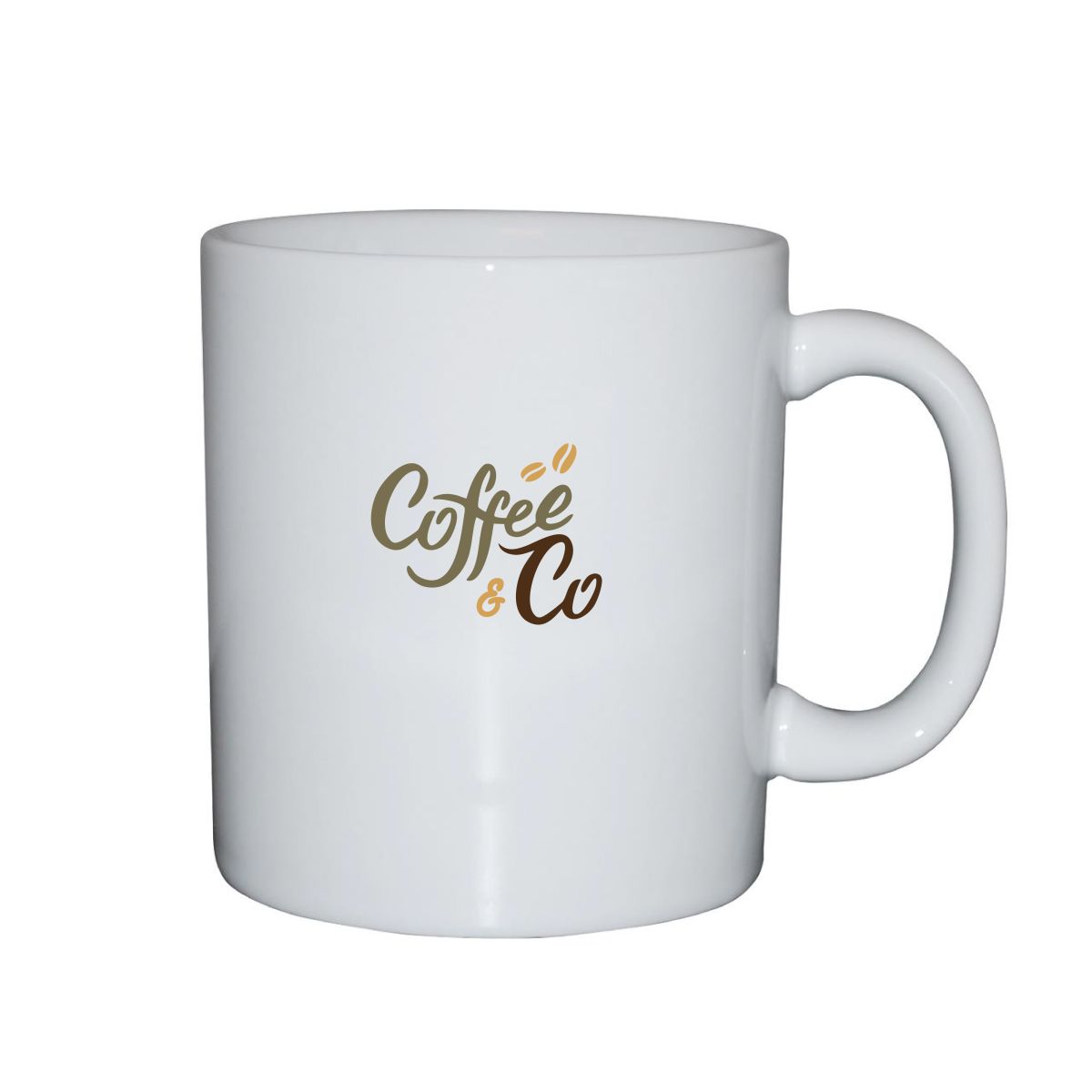 Kitty mok 30 cl van porselein met meerkleurig CoffeeCo-logo op de voorzijde, geschikt voor tampondruk.