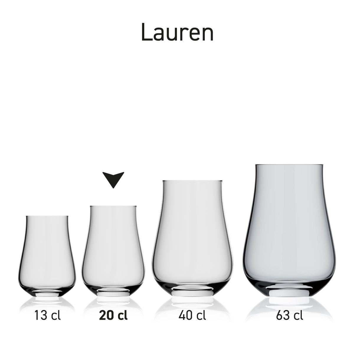 Lauren Glas 20 cl. glas in serie met meerdere exemplaren naast elkaar getoond