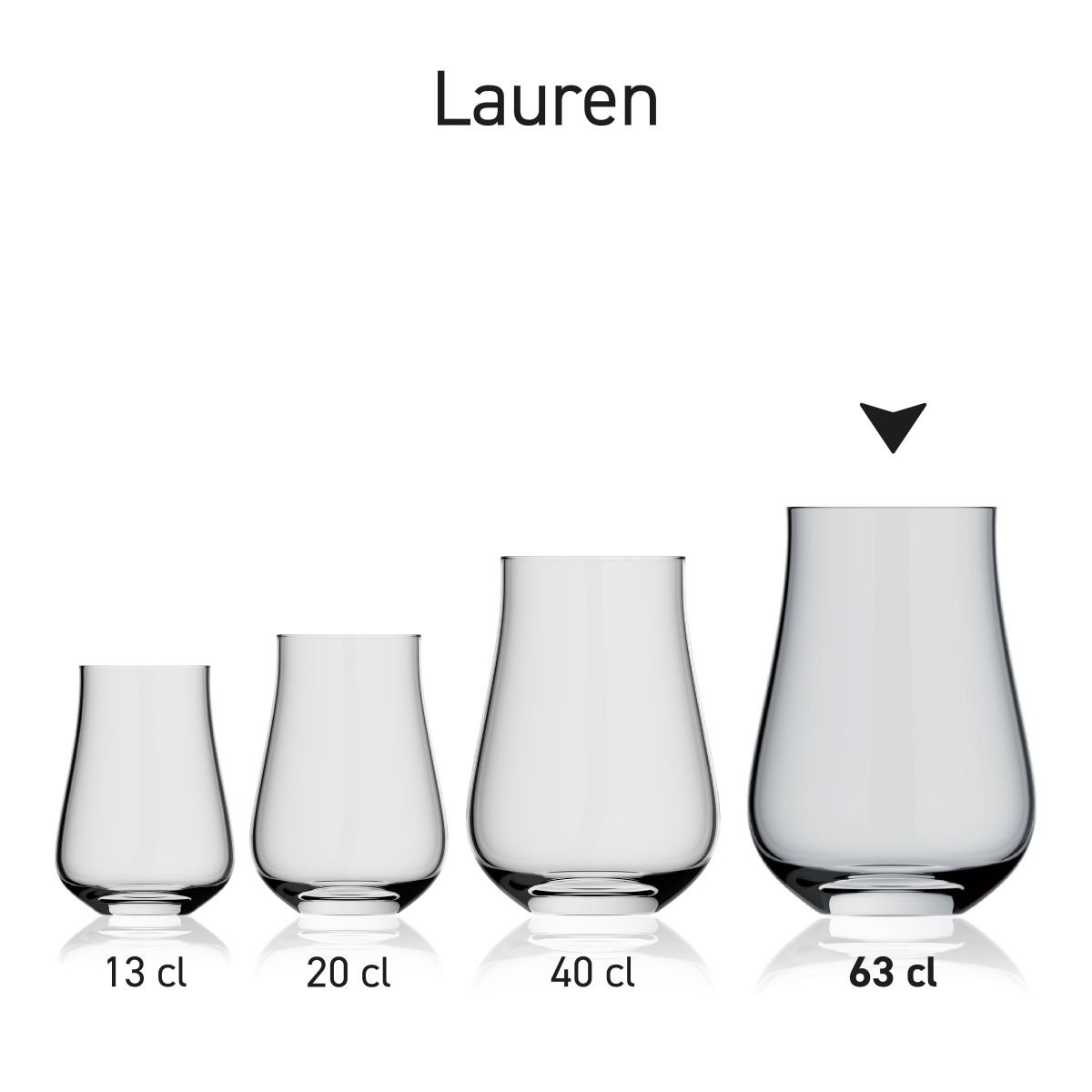 Lauren Glas 63 cl. glas in serie met meerdere exemplaren naast elkaar getoond