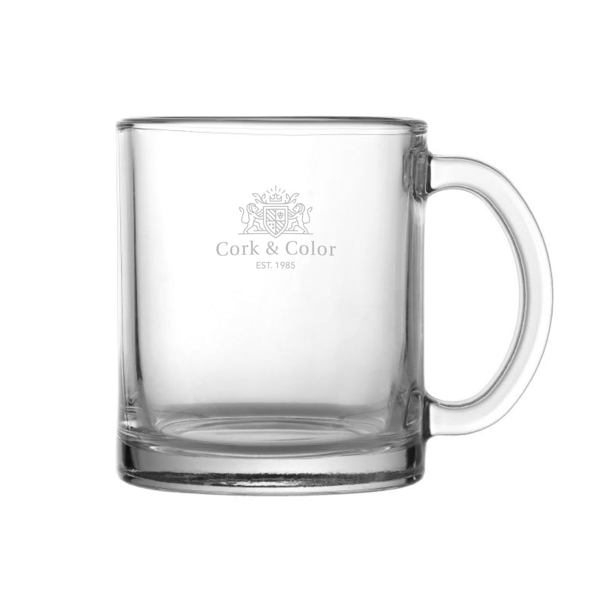 London glazen mok 32 cl. met gegraveerd CorkColor-logo op het voorpaneel