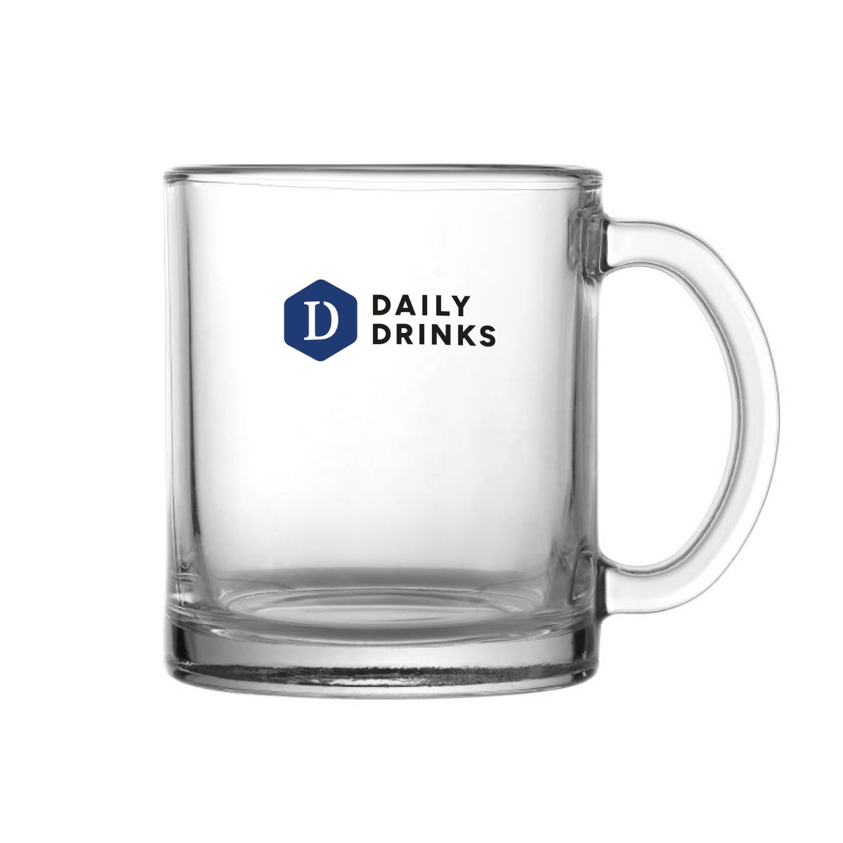 London glazen mok 32 cl. met meerkleurig DailyDrinks-logo op het voorpaneel
