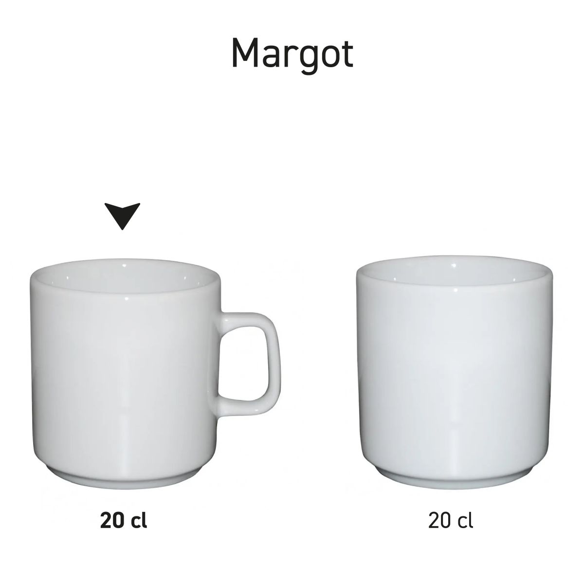 Margot mok 20 cl porselein in serie, meerdere exemplaren naast elkaar getoond