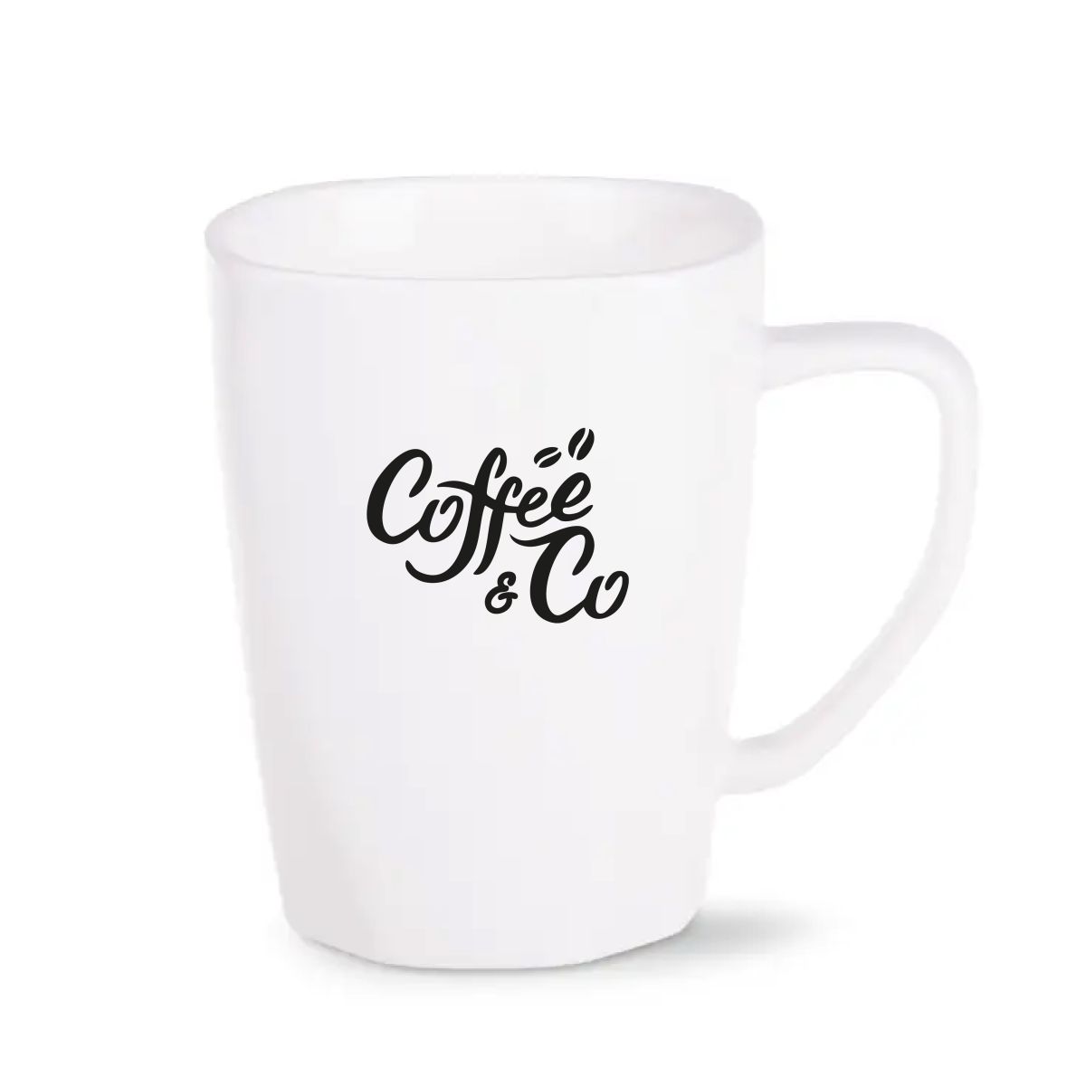 Witte mok Edge 28 cl. porselein met éénkleurig CoffeeCo-logo op het voorvlak gedrukt.