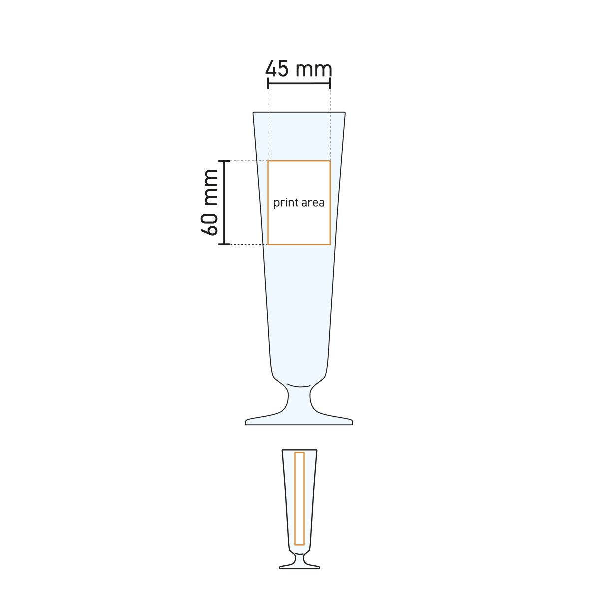 Technische werktekening van de Munster Tulpe 30 cl tapmaat glas met drukgebied-aanduiding
