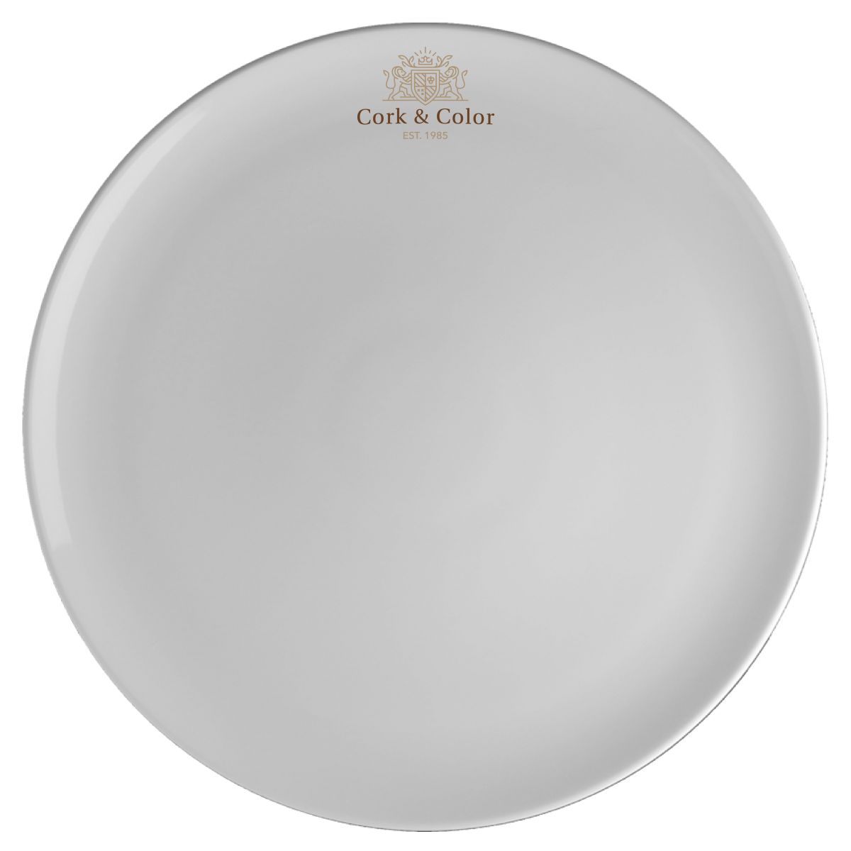 Porseleinen pizzabord Isabelle 34 cm bedrukt met meerkleurig CorkColor-logo op het middenvlak.