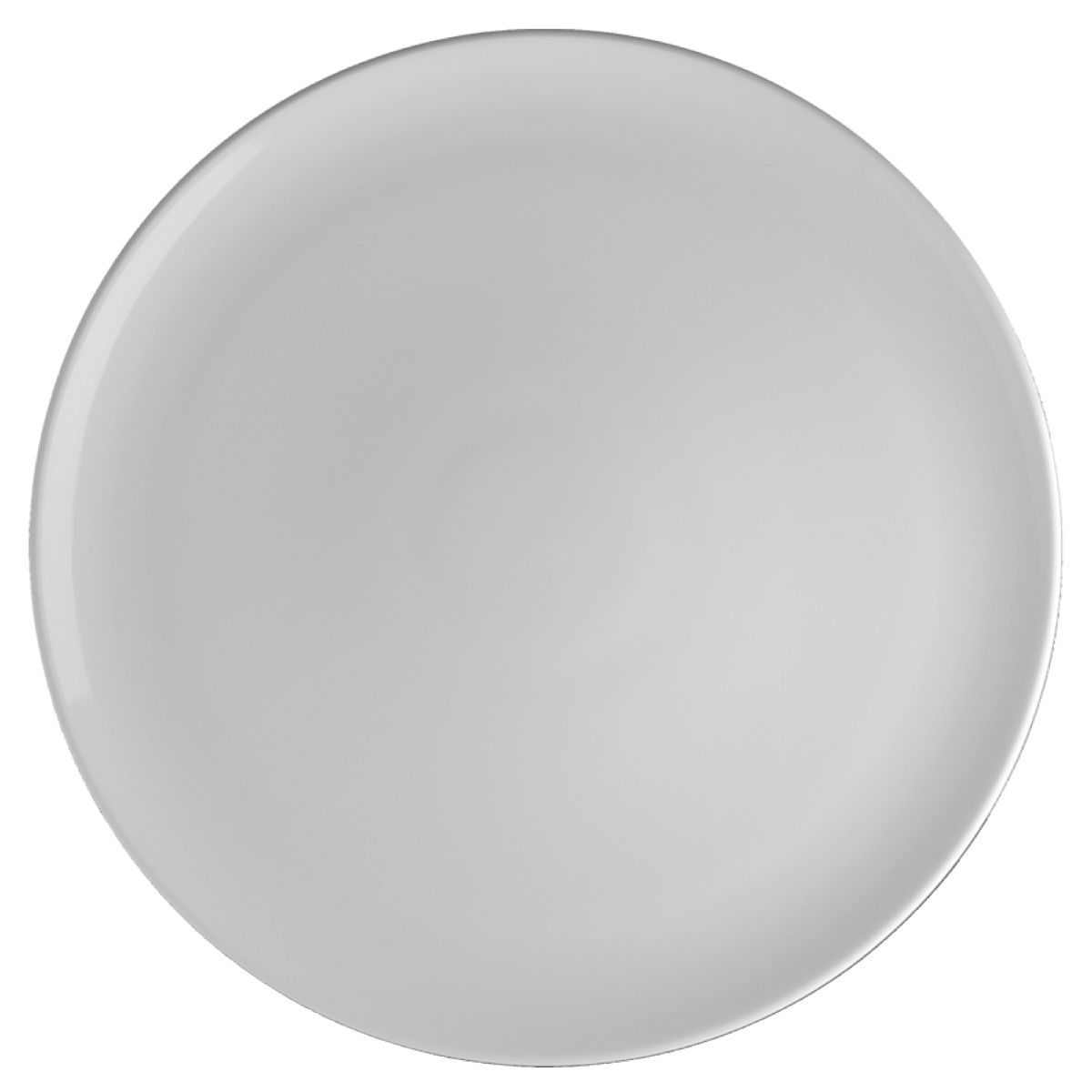 Rond pizzabord Isabelle van 34 cm in wit porselein, met vlak oppervlak en dunne rand, van boven gezien.