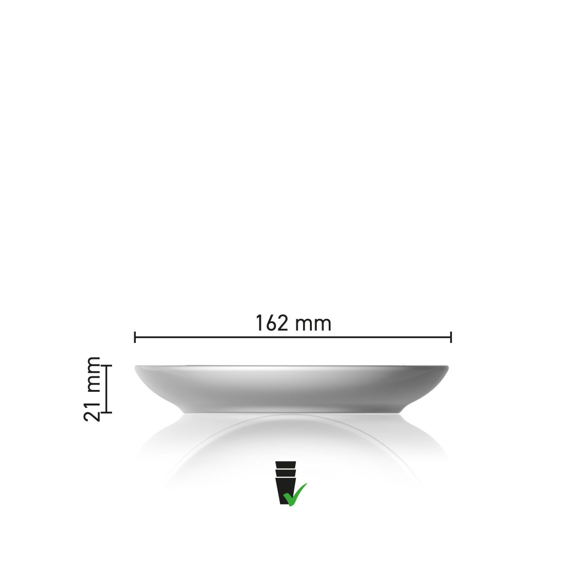 Maatvoering van de Pura Cappuccino Schotel 16 cm glas met diameter en hoogte in infographic