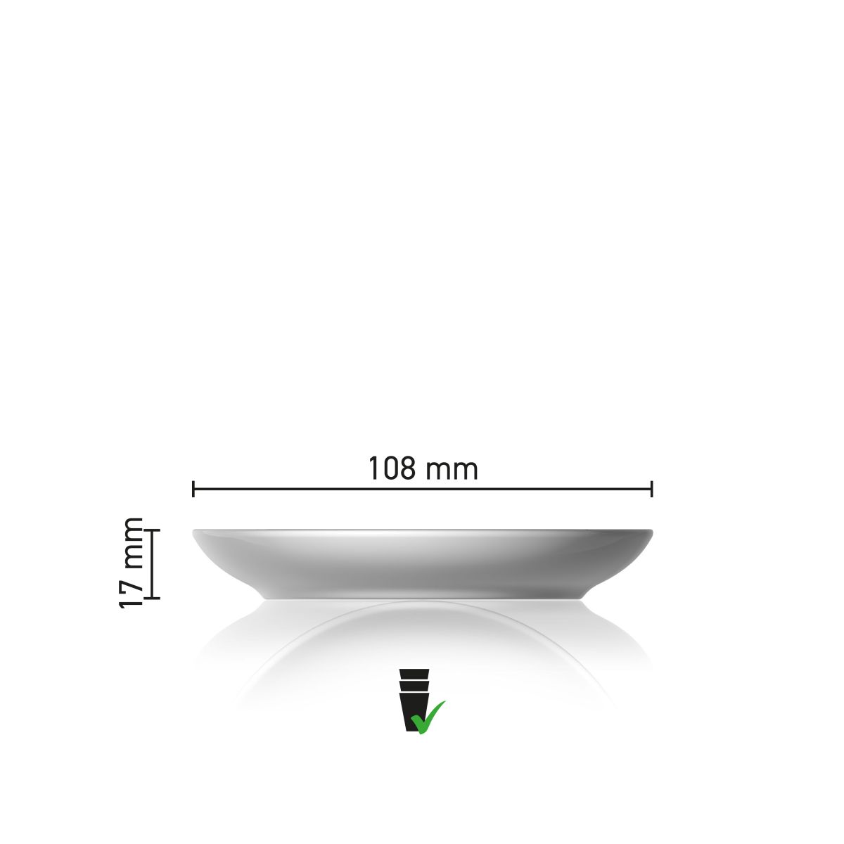 Maatvoering van de Pura Espresso Schotel 11 cm met diameter en hoogte in infographic