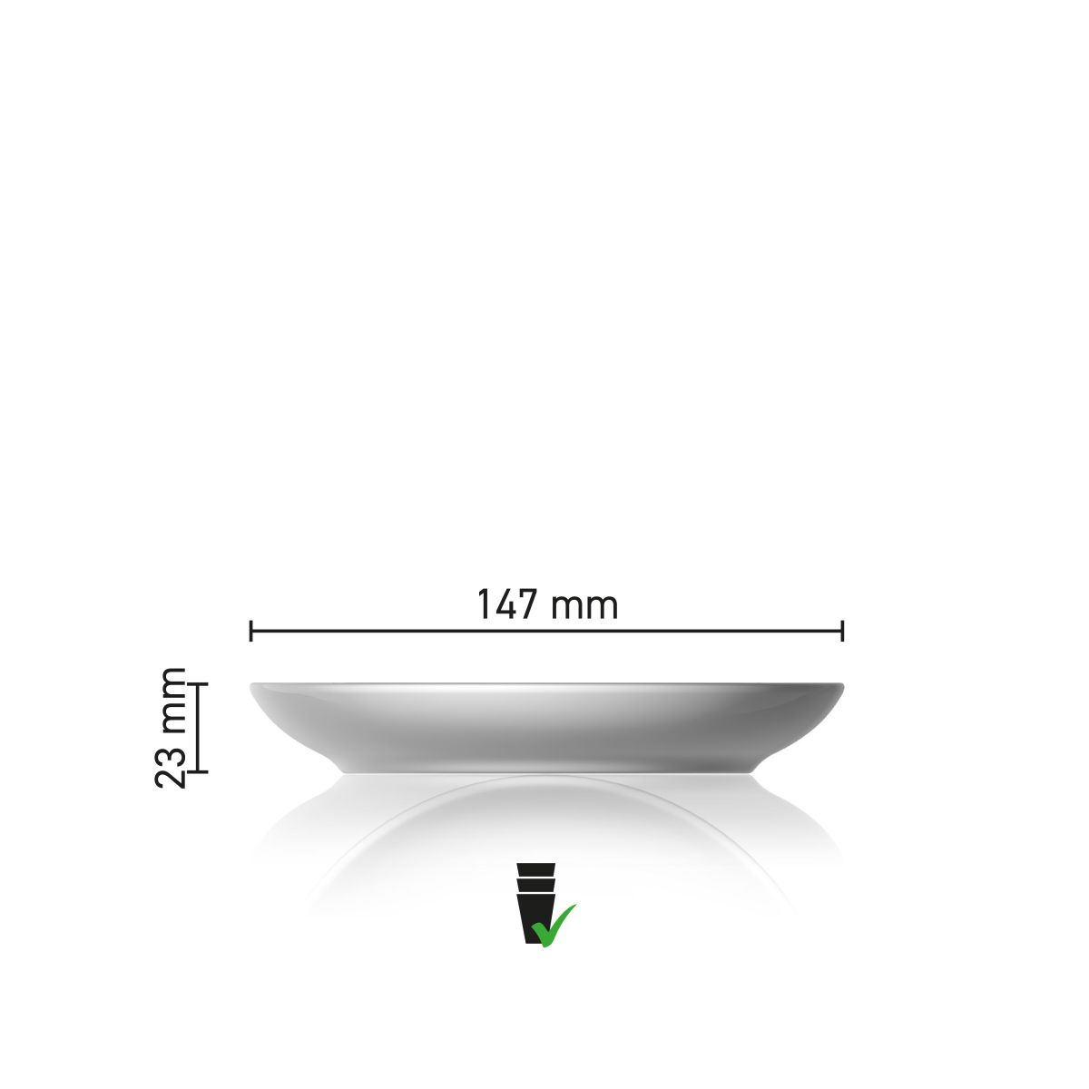 Maatvoering van de Pura Koffie Schotel 15 cm met diameter en hoogte in infographic