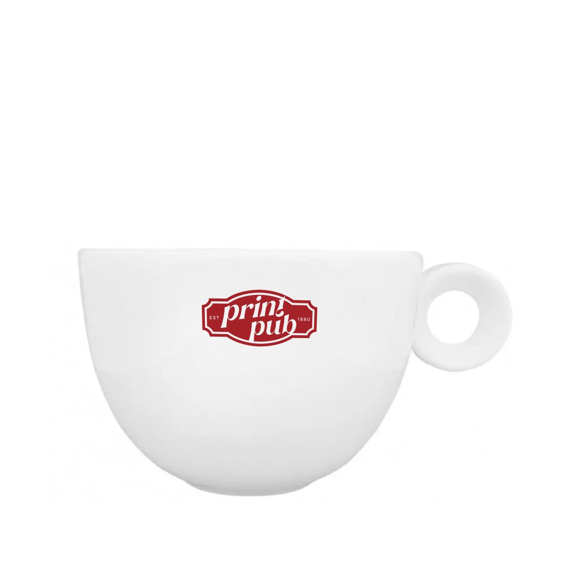 Rondo Cappuccino kop 20 cl. porselein met enkelkleurig PrintPub-logo vooraan op de buitenwand.