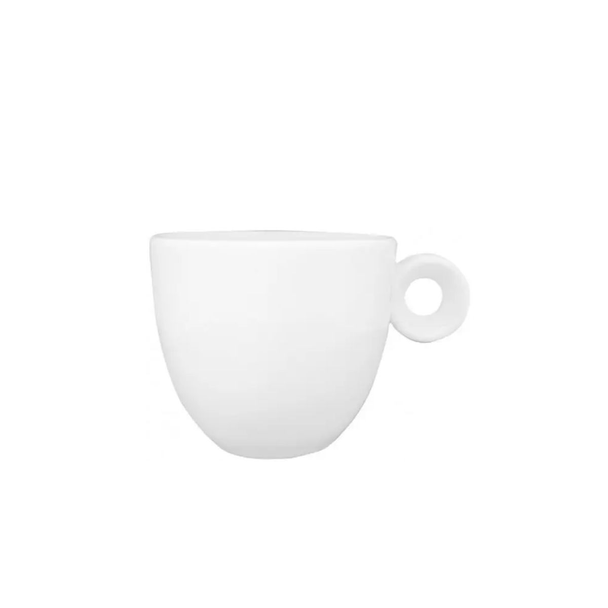 Vooraanzicht van witte Rondo espresso kop 8 cl porselein met glad oppervlak en compacte vorm.