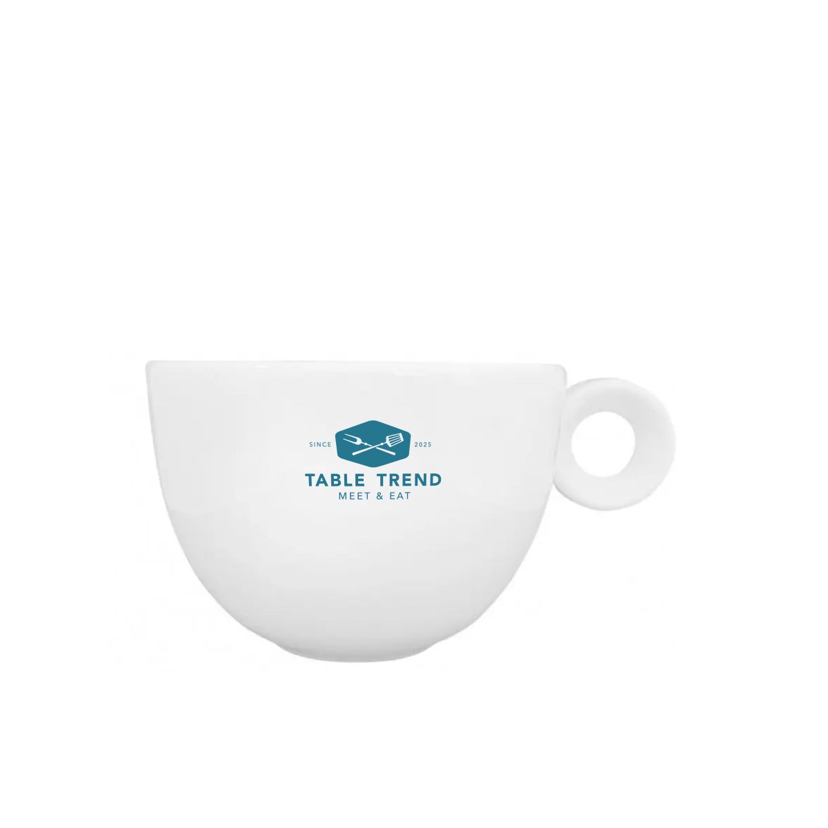 Rondo Koffie kop 15 cl. van porselein met Tabletrend-logo in één kleur op de voorzijde gedrukt.