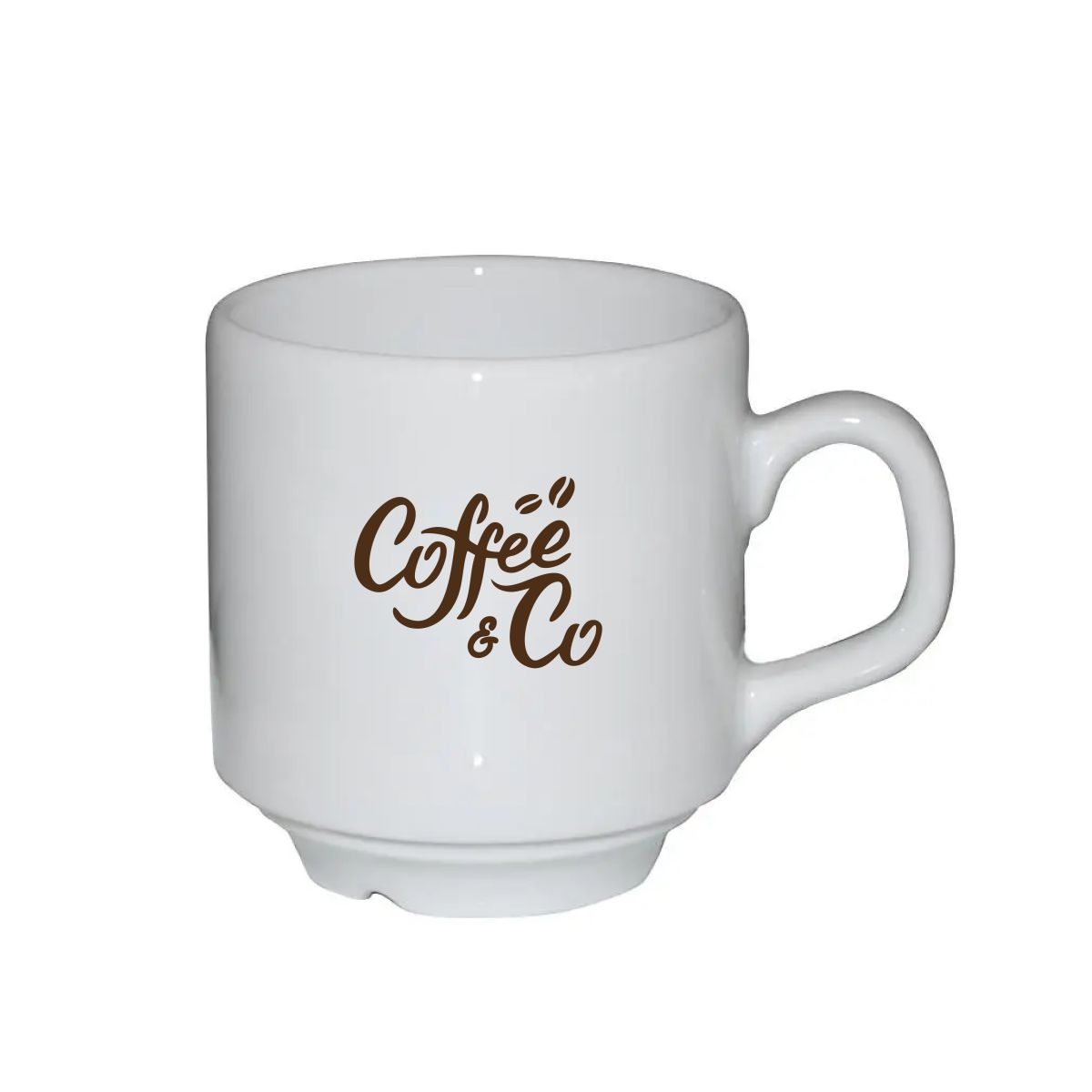 Sara Koffie Kop wit 14 cl. met zwart CoffeeCo-logo in één kleur op de voorzijde gedrukt.