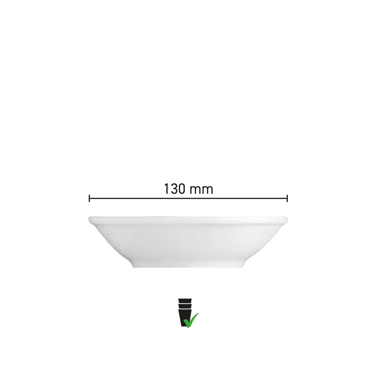 Infographic van schaal Princip 13 cm porselein met weergave van diameter en hoogte.