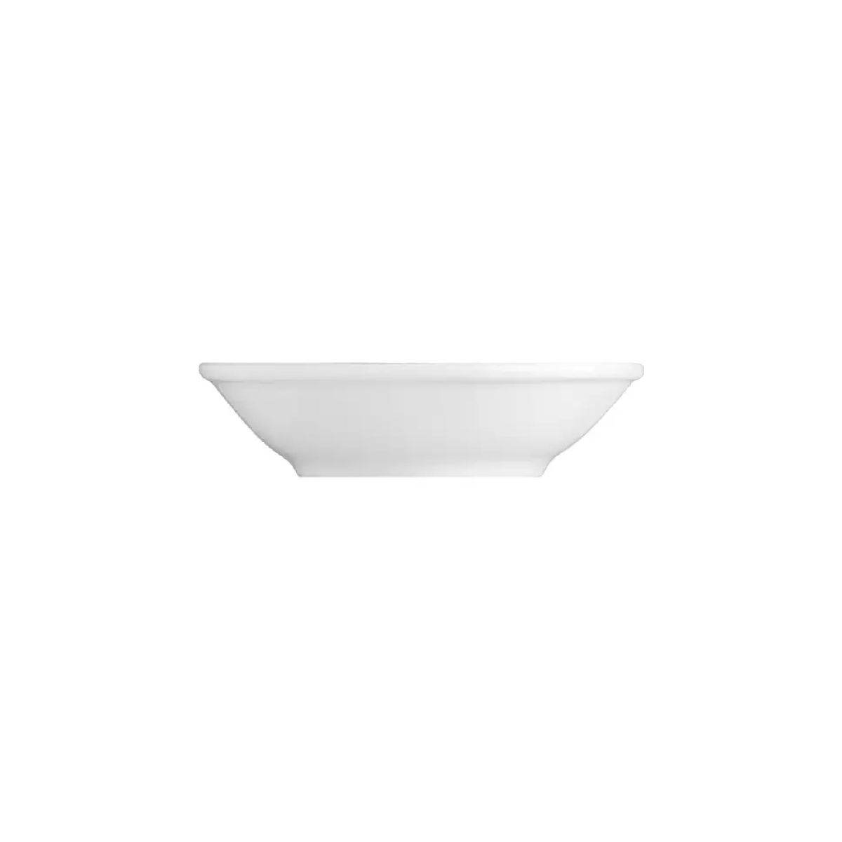 Zijaanzicht van de witte Princip schaal 13 cm porselein met lichte helling in het profiel.