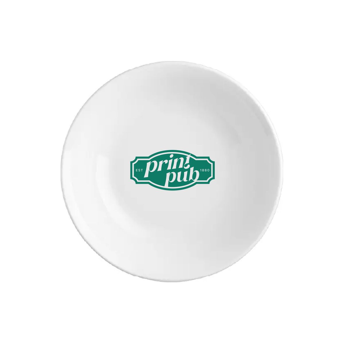 Schaal Princip 16 cm porselein met éénkleurige PrintPub-bedrukking centraal op de voorzijde.