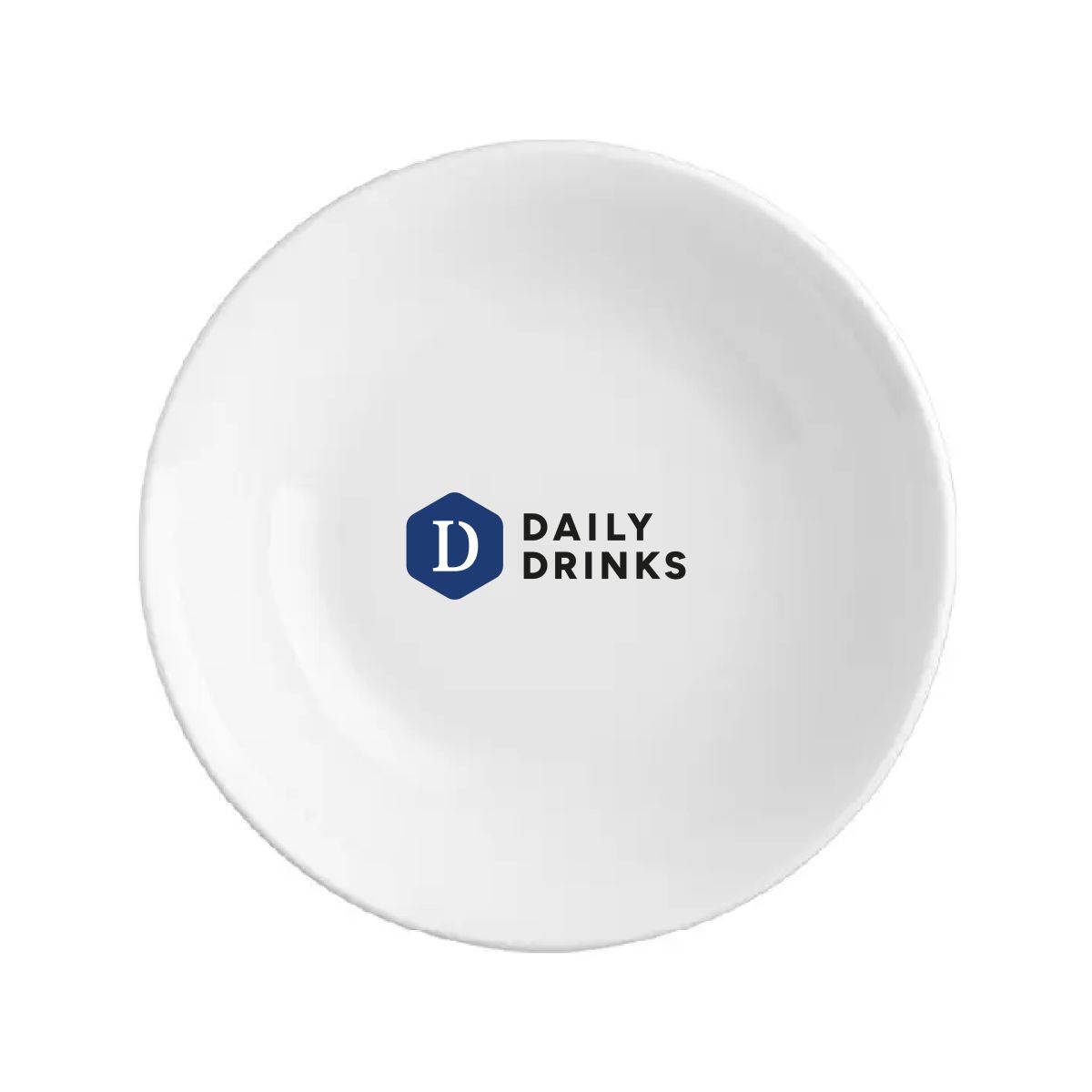 Vooraanzicht van porseleinen schaal Princip 20 cm bedrukt met meerkleurig DailyDrinks-logo op de voorkant.