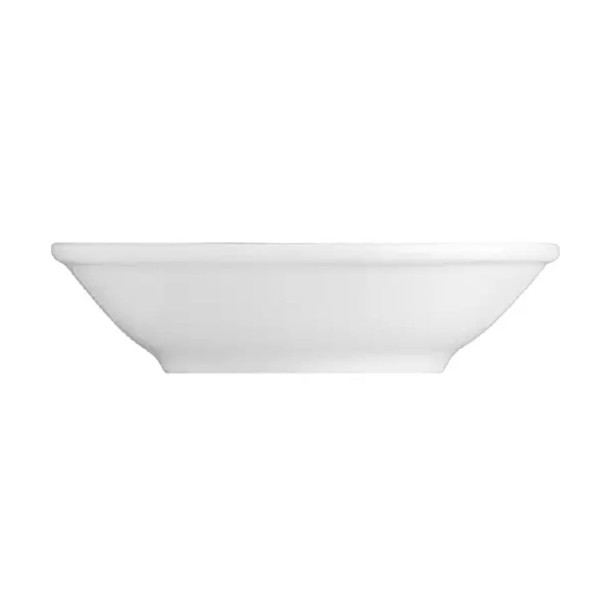 Zijaanzicht van porseleinen schaal Princip 23 cm met lichte bolling en subtiele randafwerking.