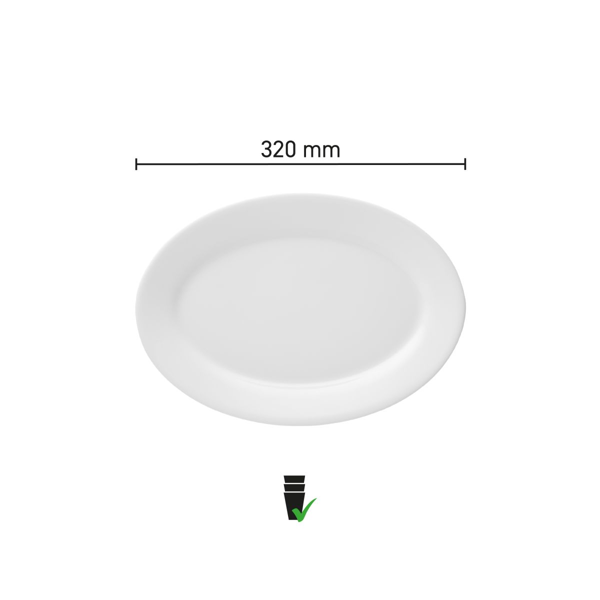 Infographic met productafmetingen van schaal Princip 32 cm porselein.