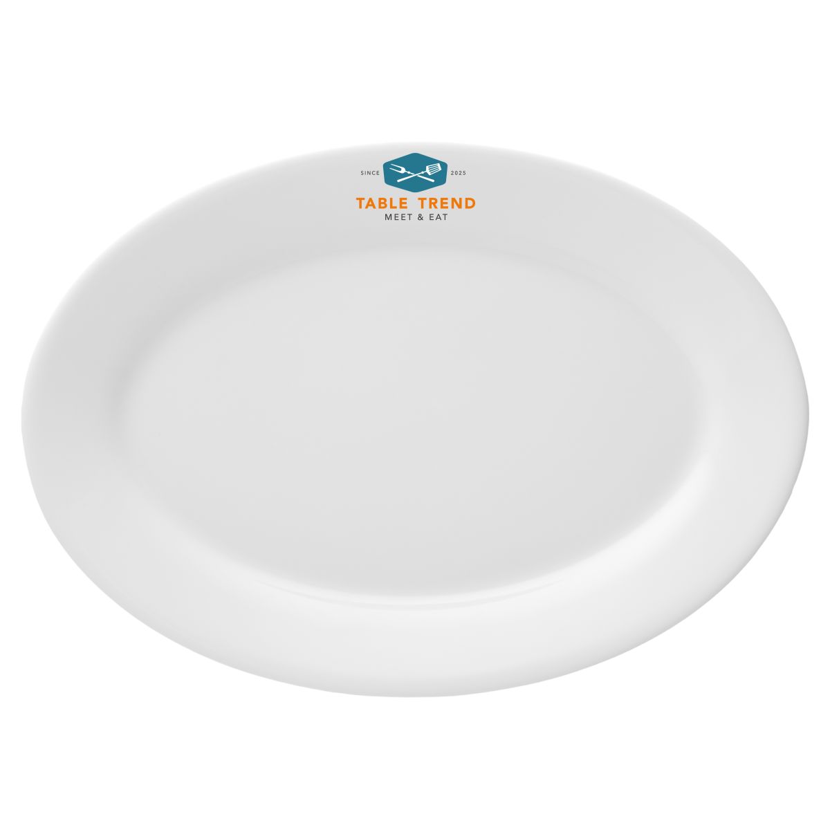 Vooraanzicht van porseleinen schaal Princip 36 cm met meerkleurig logo TableTrend.