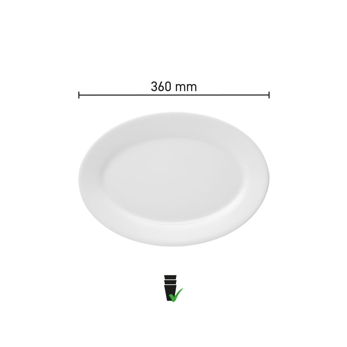 Infographic met productafmetingen van porseleinen schaal Princip 36 cm.