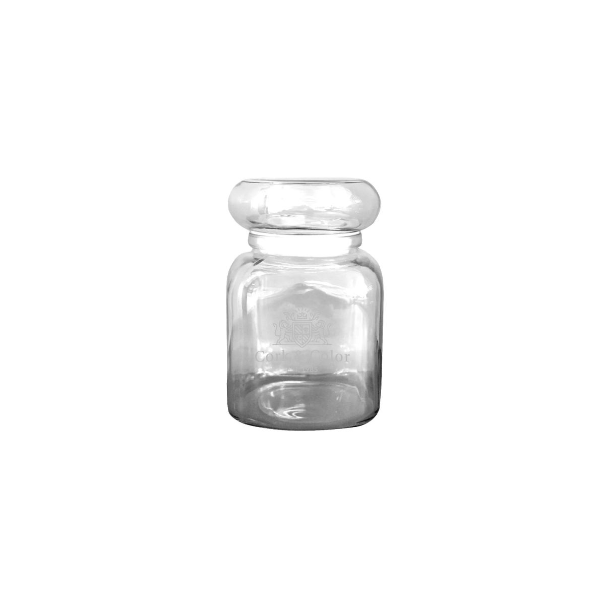 Glazen pot van 395 ml met DailyDrinks-logo in meerdere kleuren zichtbaar op de voorzijde van het glas.