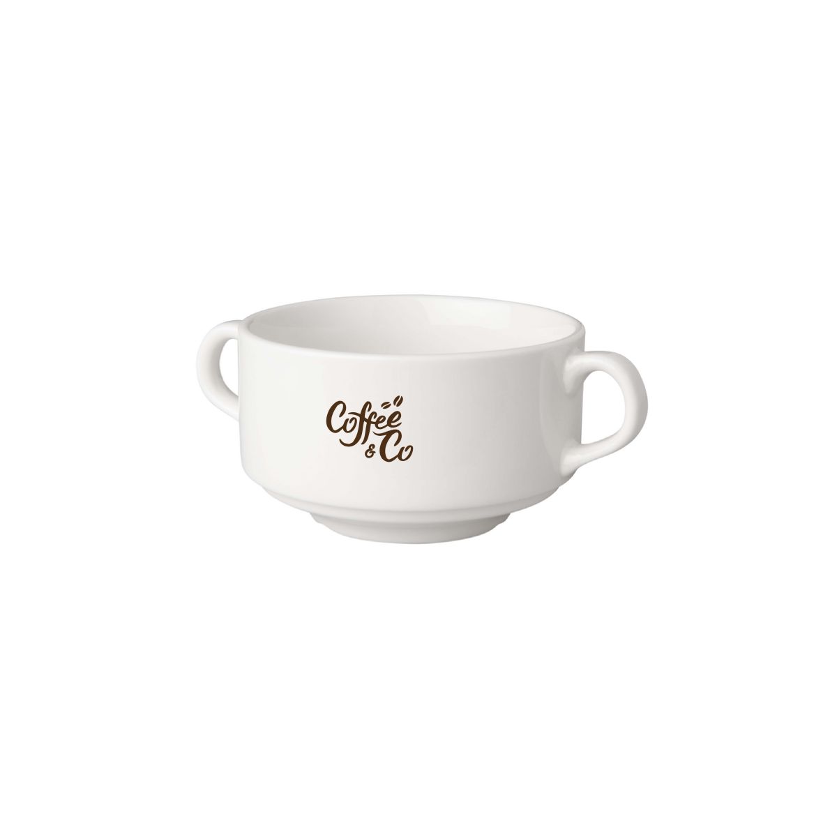 Soepkop wit Budgetline 30 cl porselein met éénkleurig CoffeeCo-logo op de voorzijde.