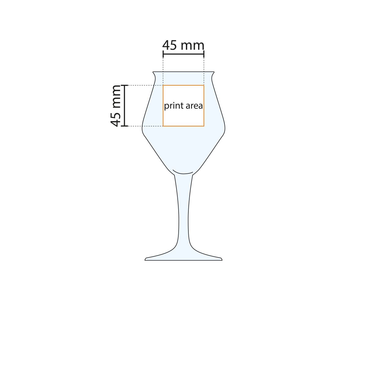 Technische werktekening met zichtbaar drukgebied van het Chef & Sommelier Open Up wijnglas 47 cl.
