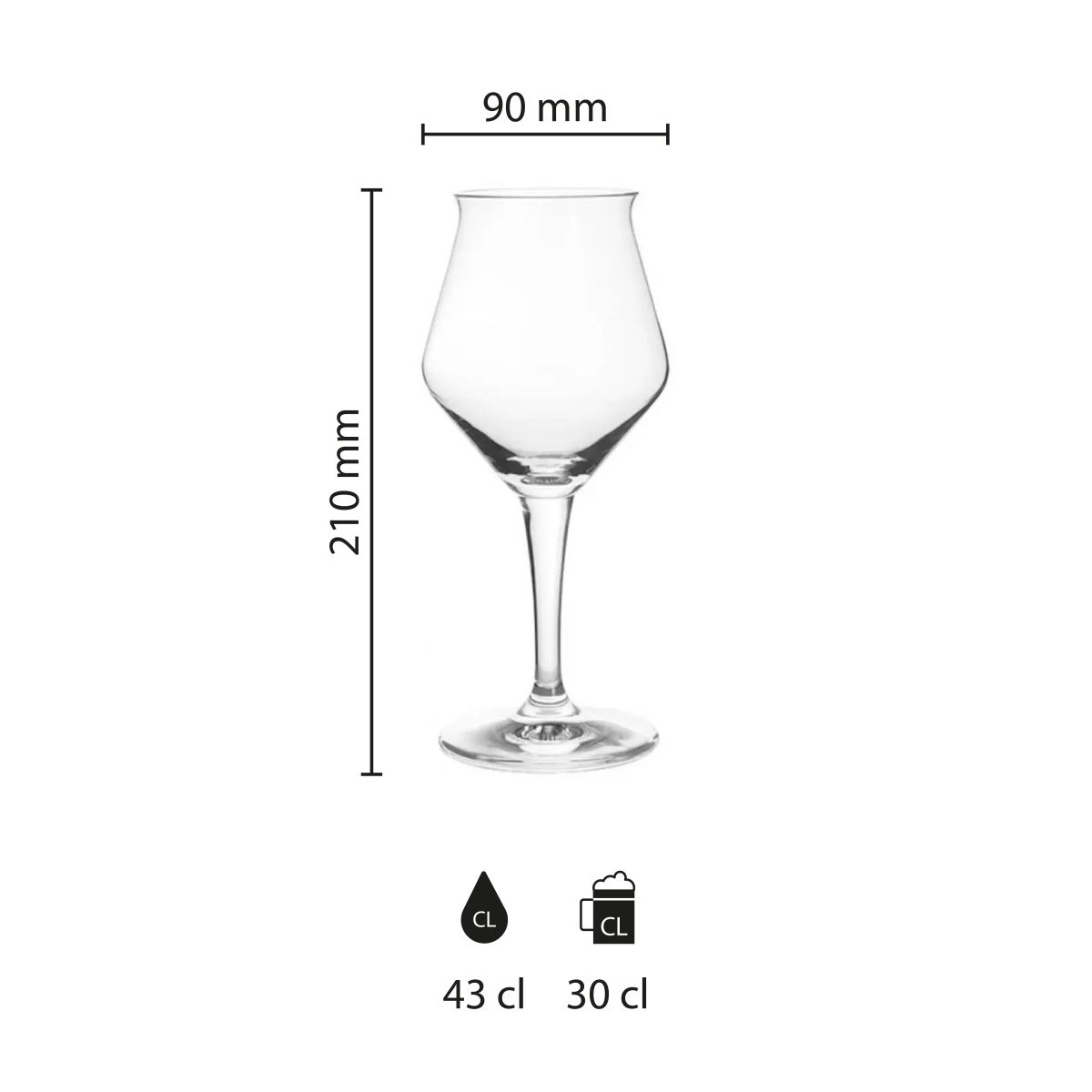 Infographic toont afmetingen van het Chef & Sommelier Open Up wijnglas 47 cl, inclusief hoogte en diameter.