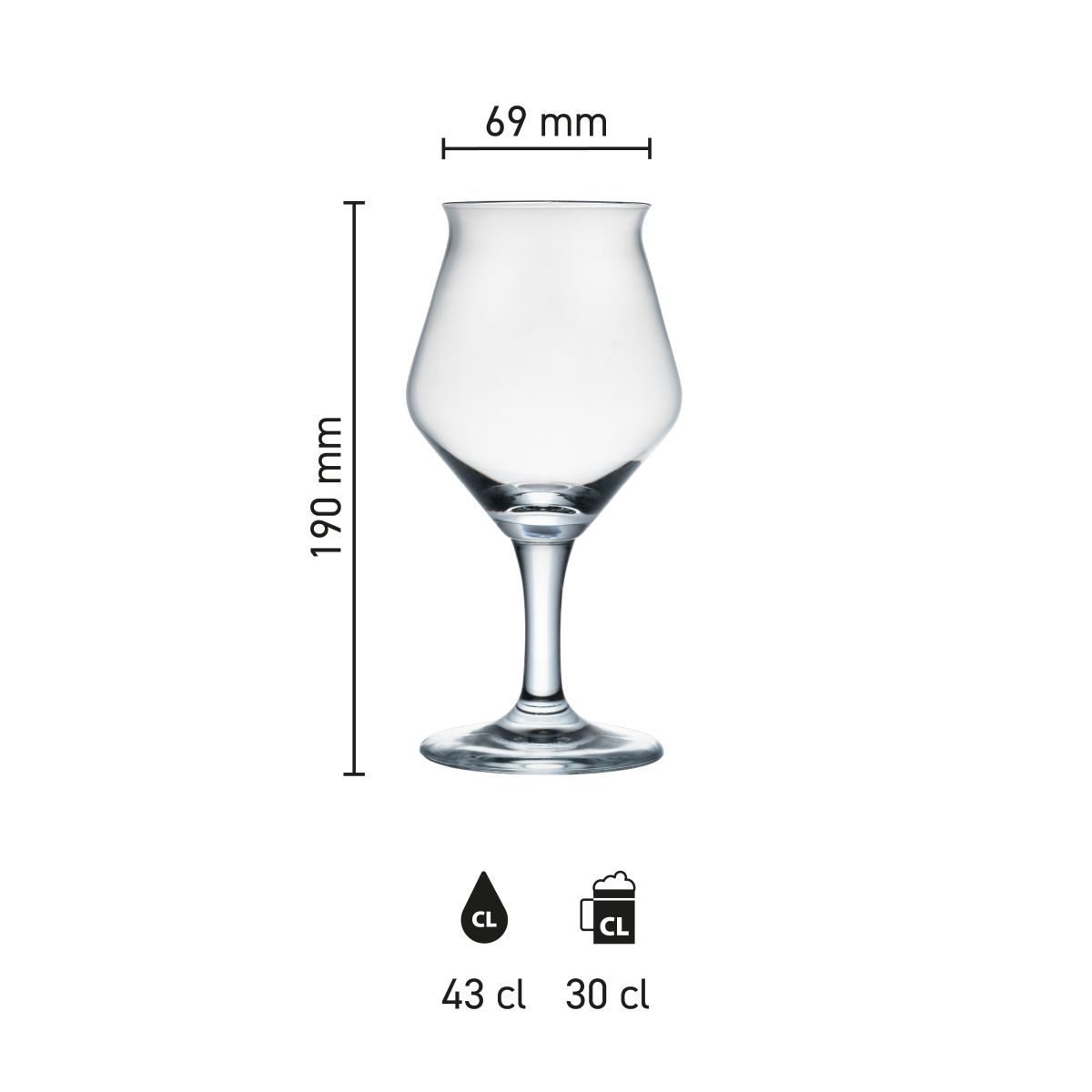 Maatvoering van de Sommelier Kelch Ritzenhoff 30 cl tapmaatglas met hoogte, diameter en inhoud in infographic
