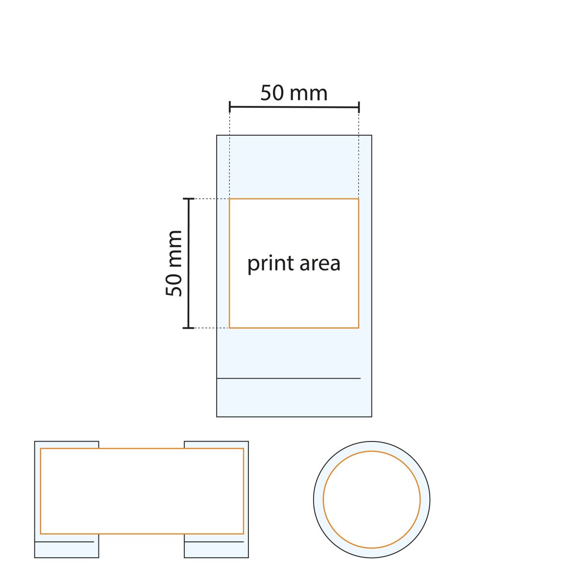 Technische werktekening toont drukgebied op het 21 cl spatjesglas van glas.