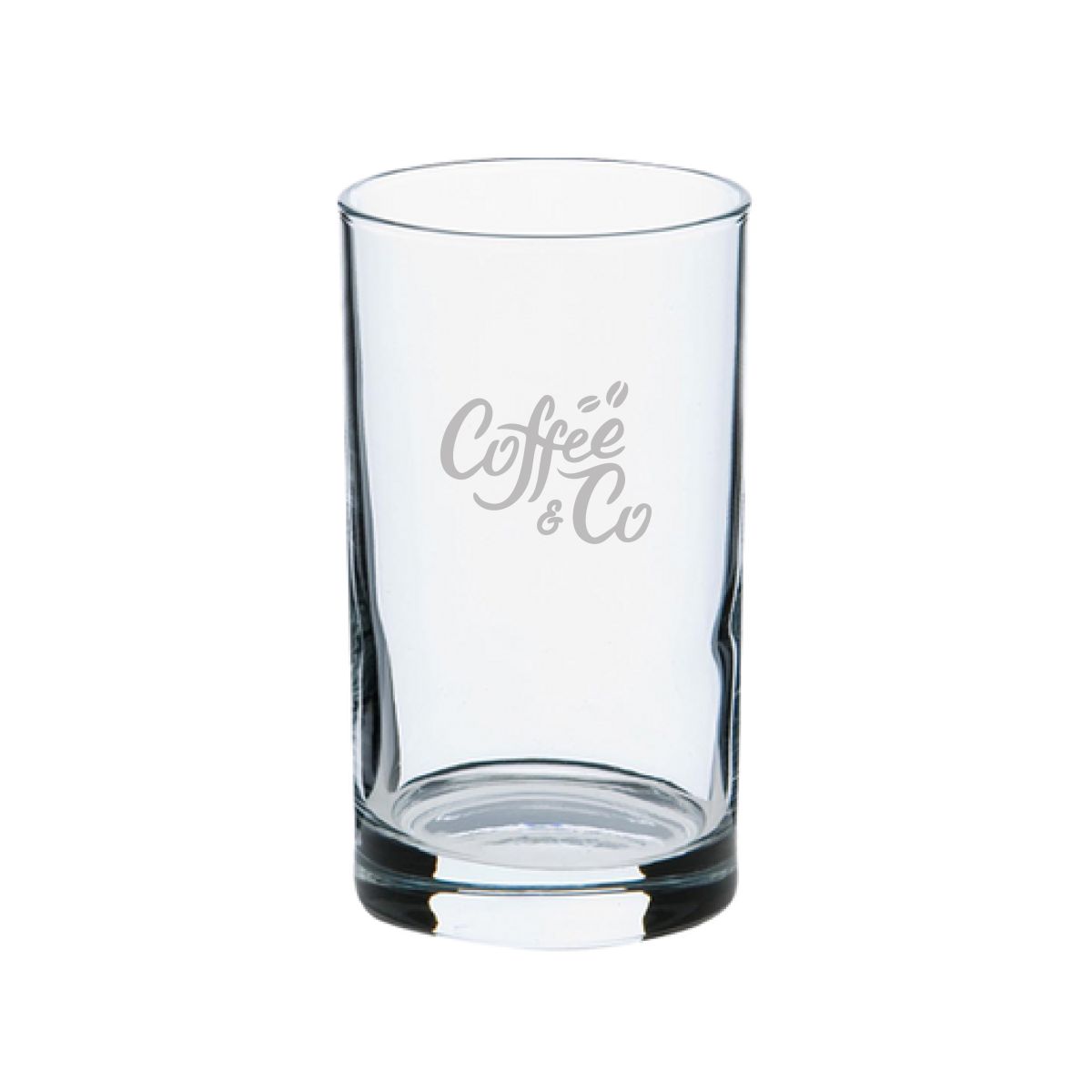 Spatjesglas van 21 cl met gegraveerd CoffeeCo-logo zichtbaar aan de voorzijde.