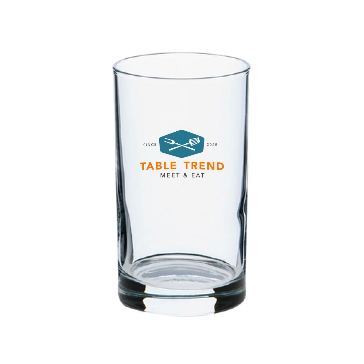 Spatjesglas 21 cl van glas met meerkleurig TableTrend-logo op het vooraanzicht bedrukt.
