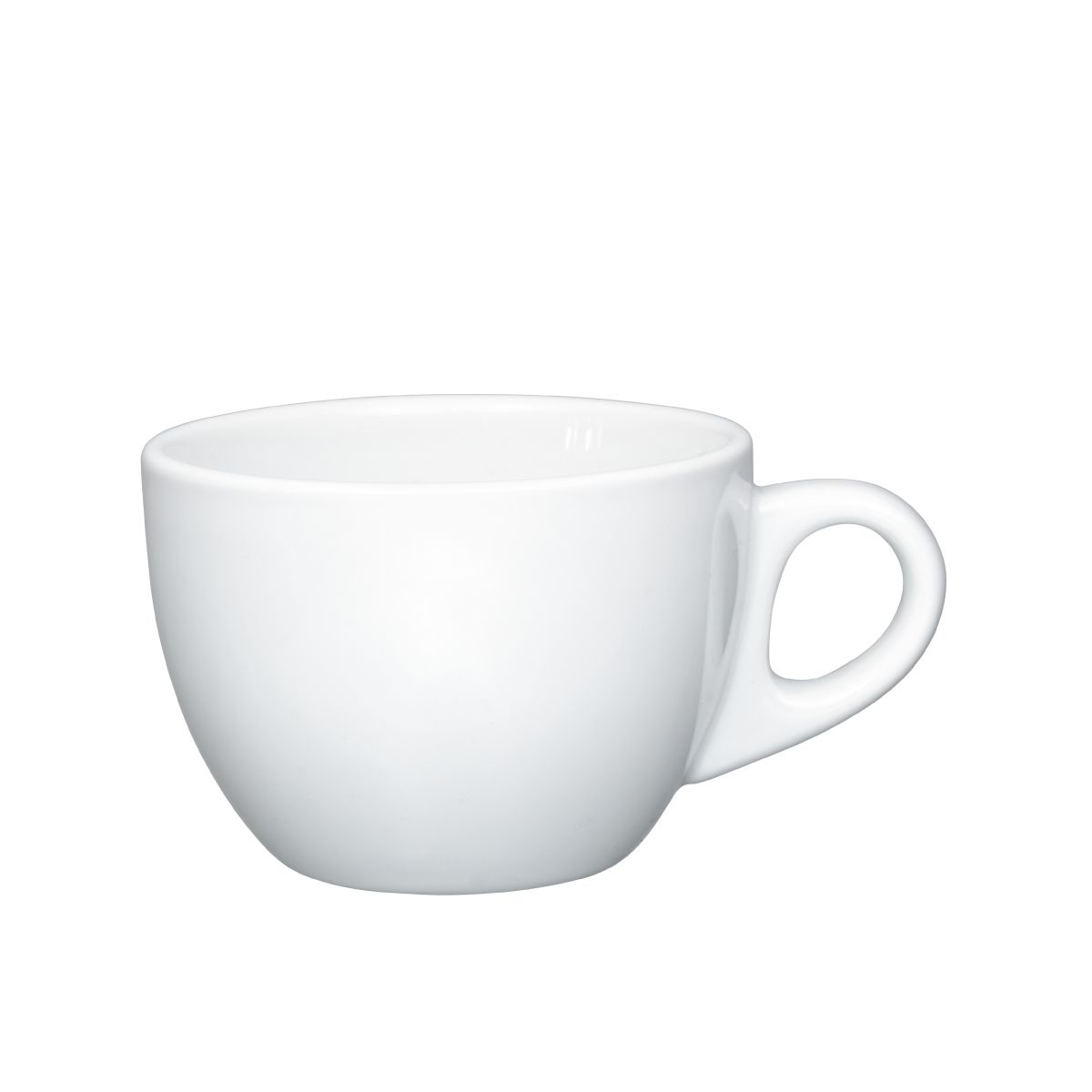 Voorzijde van Style Cappuccino kop 19 cl. in wit porselein, getoond in vooraanzicht.
