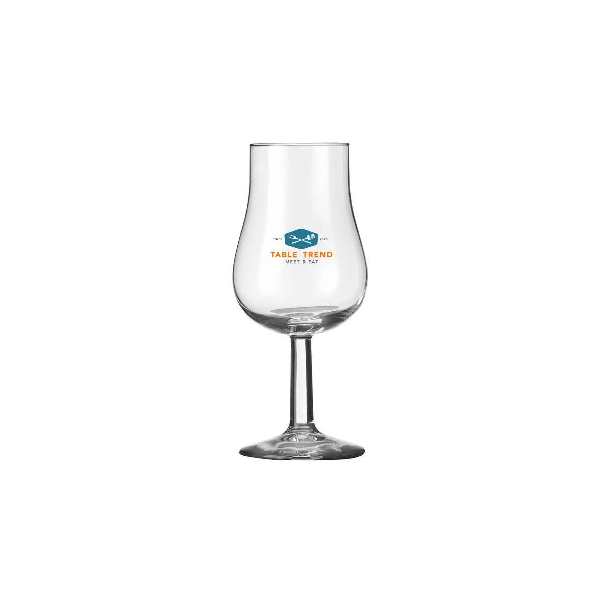 Tasting glass 13 cl glas vooraanzicht met meerkleurig logo TableTrend.