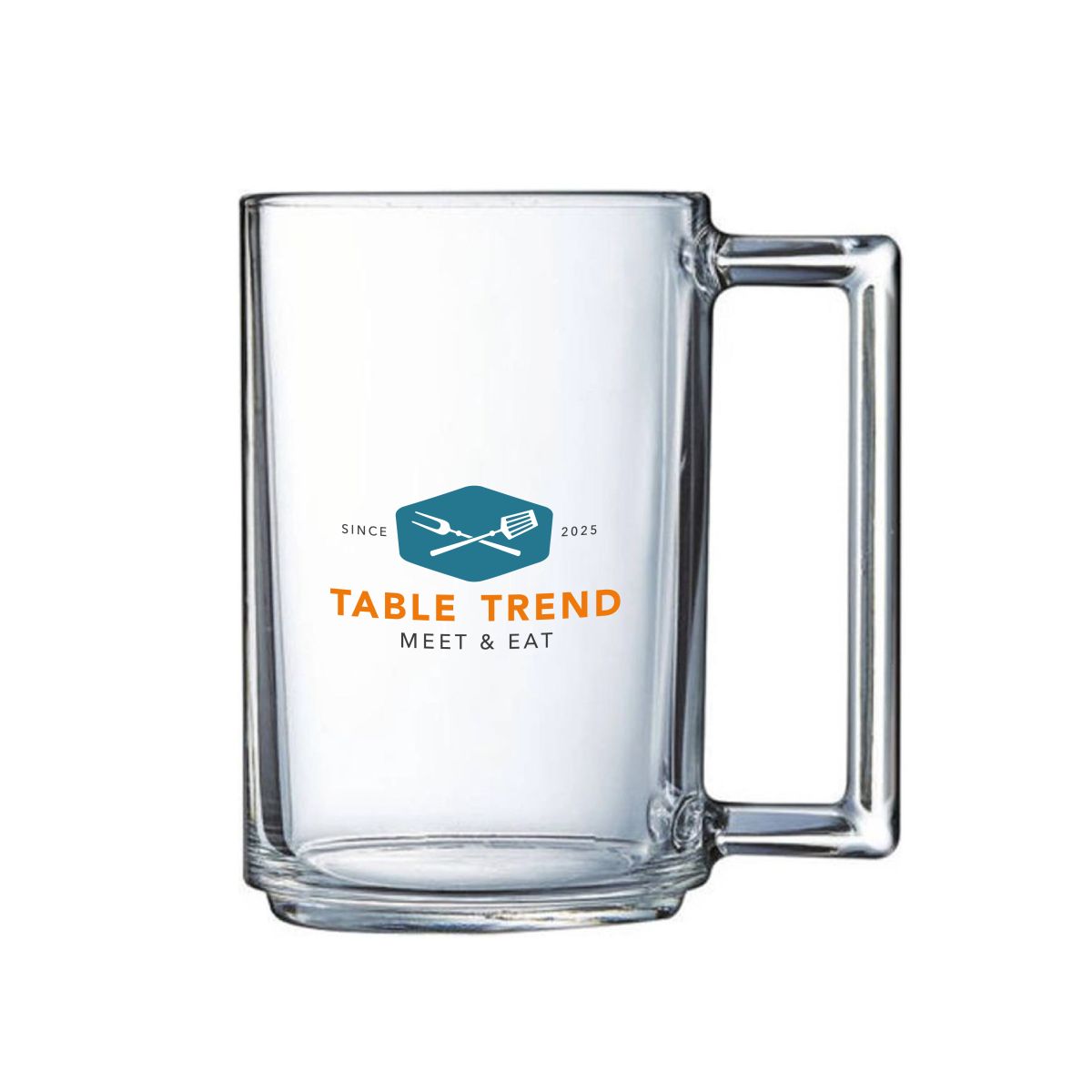 Theeglas Karo 32 cl. met meerkleurig logo van TableTrend op de voorzijde bedrukt.