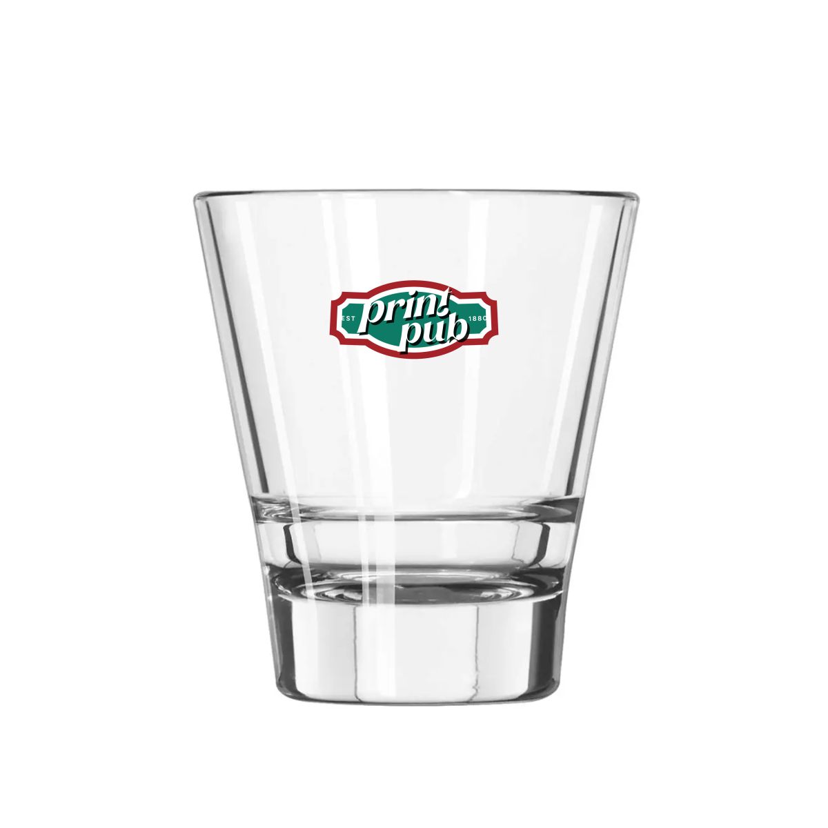 Tumblerglas Libbey Endeavor 20 cl met kleurrijke bedrukking van PrintPub-logo op de voorzijde.