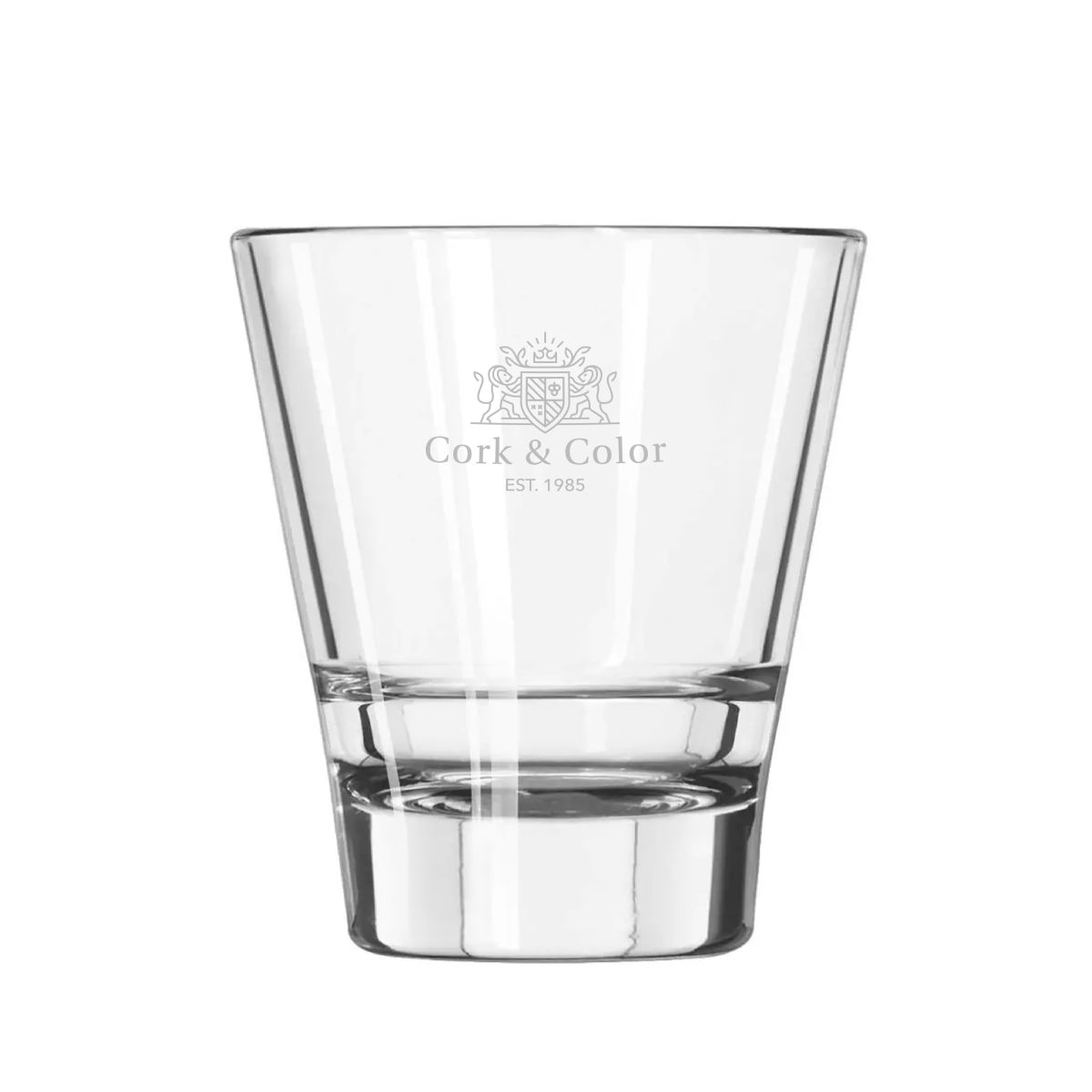 Libbey Endeavor tumblerglas van 26 cl met gegraveerd CorkColor-logo op het voorvlak van het glas.