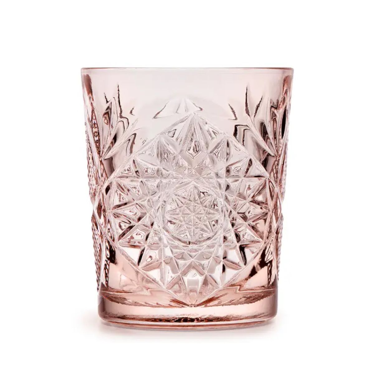 Roze Tumbler Onis Hobstar 35 cl glas met geslepen sterpatroon, vooraanzicht zonder bedrukking