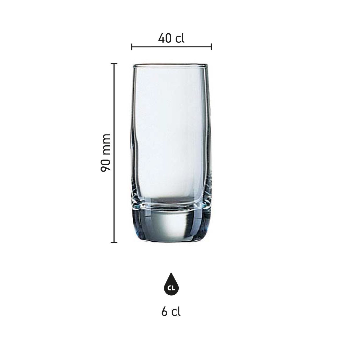 Overzicht van het Vigne likeurglas 6 cl. met exacte glasafmetingen in informatieve infographic.