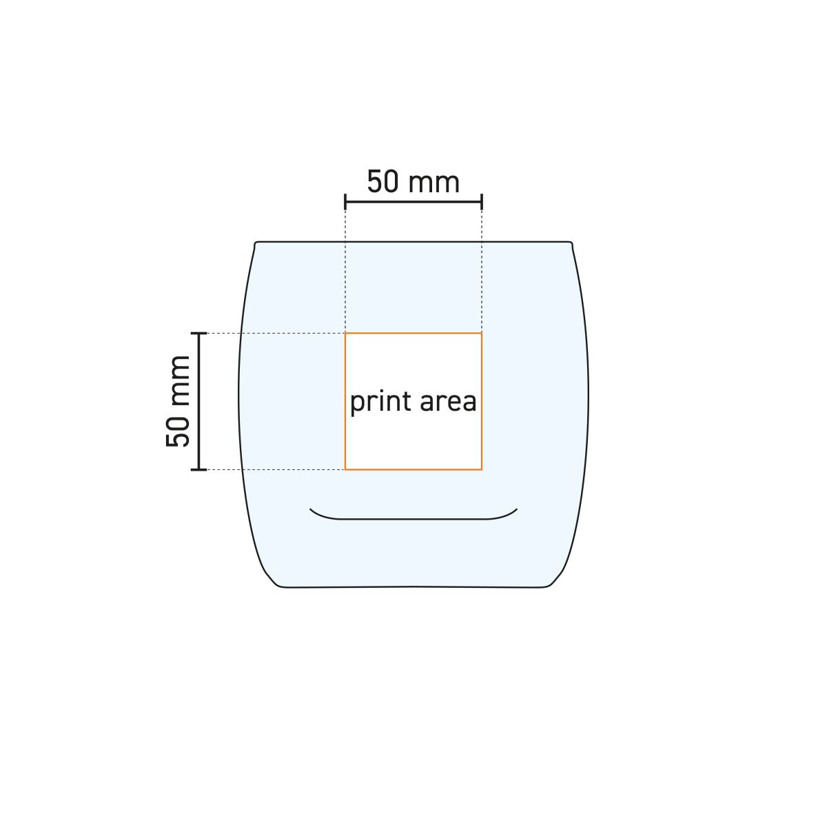 Technische werktekening van de Vigne tumbler 37 cl. glas met aanduiding van het drukgebied.