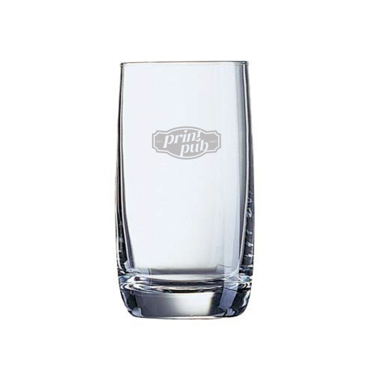 Gravure van PrintPub-logo op glashelder Vigne waterglas 22 cl, zichtbaar aan de voorzijde.