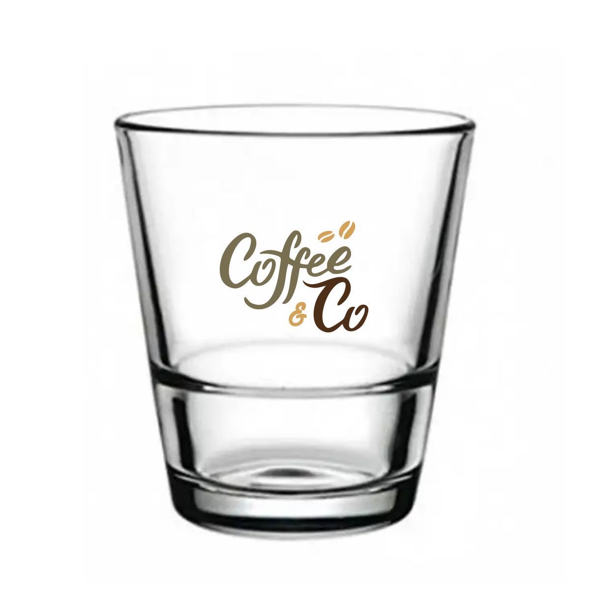 Infografiek met maatvoering van het stapelbare waterglas Grande S 31 cl, inclusief hoogte en diameter.