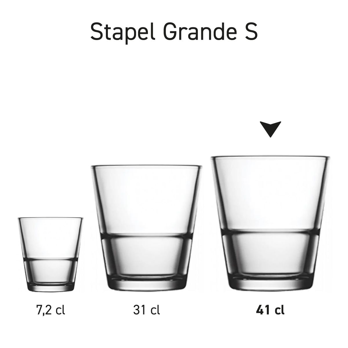 Set van Grande S glazen in serieopstelling voor overzicht met verschillende inhoudsmaten