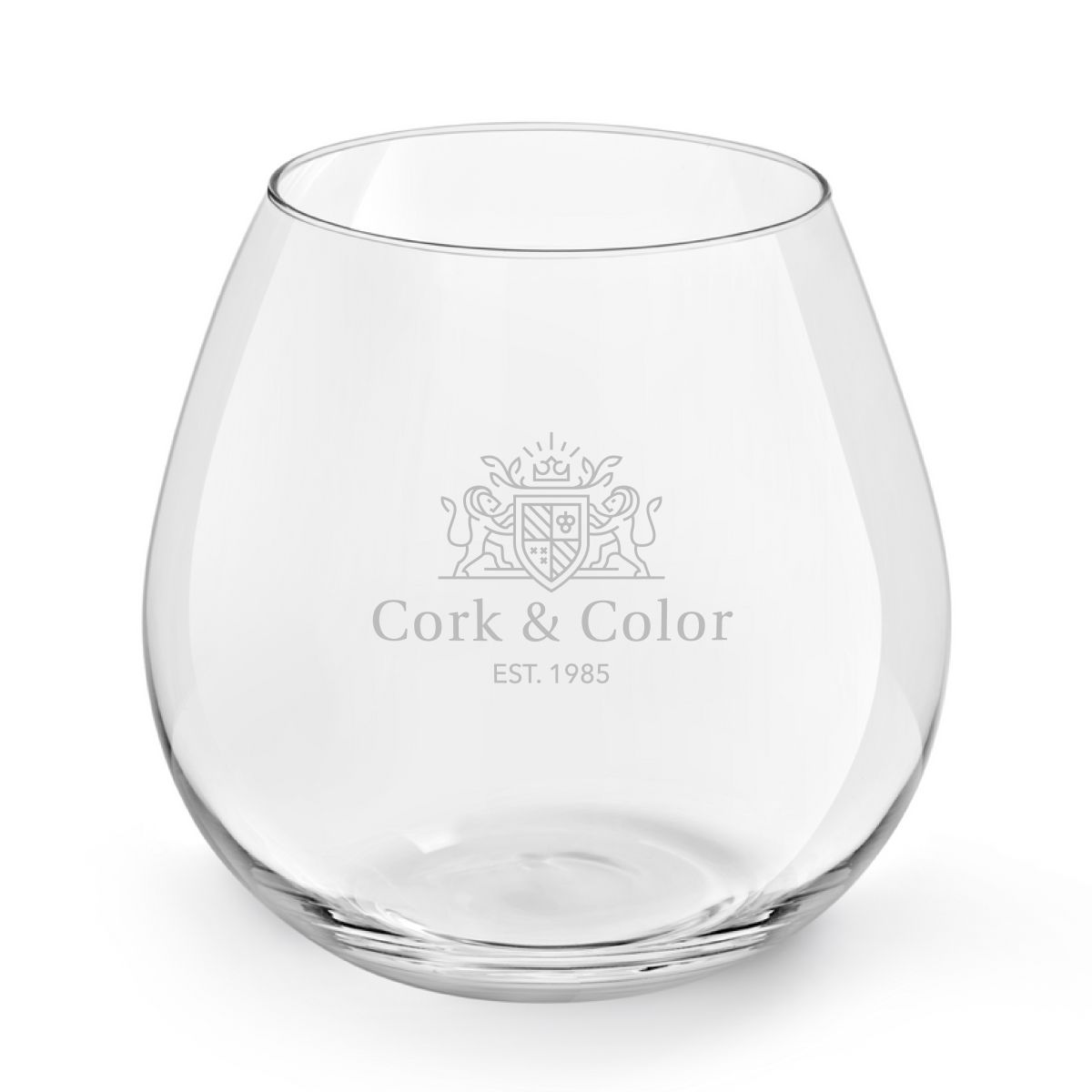 Voorzijde van het wijnglas Ronda 47 cl met fijn gegraveerd CorkColor-logo in het glas.