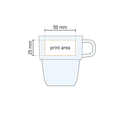 Technische werktekening van het drukgebied op het Barshine Espressoglas 8,9 cl. glas.