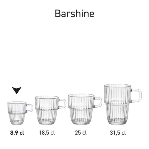 Serie weergave van meerdere Barshine glazen naast elkaar opgesteld.