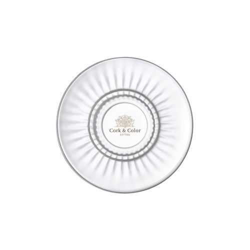 Voorzijde van Barshine koffieschotel bedrukt met meerkleurig CorkColor-logo.