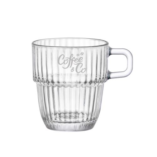 Gegraveerd CoffeeCo-logo gecentreerd op de voorzijde van het Barshine Koffieglas 18,5 cl. glas.