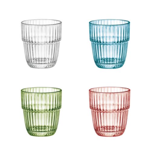 Barshine Tumbler 31 cl. glas gepresenteerd in meerdere kleurvarianten met verschillen in logo en glas.